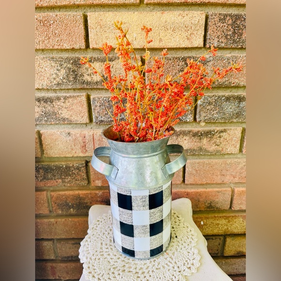 *Black & White Buffalo Check Milk Can, Small 8” - Picture 6 of 13